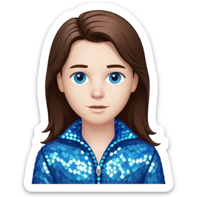 Benson Boone (b.2002), Pop Singer with blue eyes, long brown hair, icy blue sequin outfit sticker