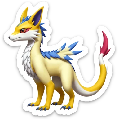 Colorful scaly flurry Latias-Vernid-Lombax-Renamon-Zeraora-Bastet-Fakémon-hybrid-fusion-creature, full body sticker