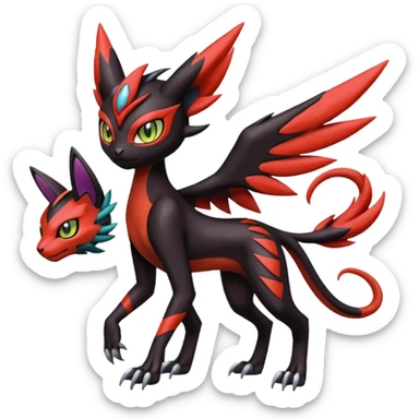 Colorful Cool Badass  Meloetta-Litten-Noivern-Guilmon-Darkrai-Pokémon-Fakémon-fusion-hybrid-creature sticker
