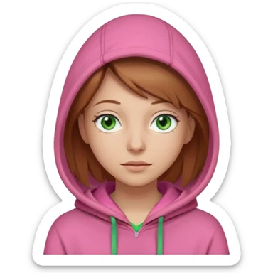  Una donna con una felpa semplice rosa,i capelli sono lunghi fino alle spalle marroni chiaro,gli occhi sono verdi  sticker