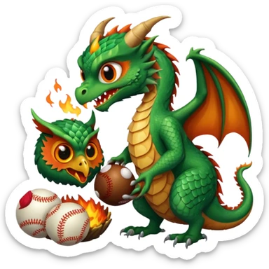 A dragon eating an owl with baseballs sticker