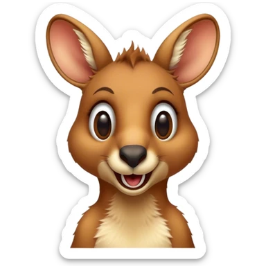 Cinematic Realistic Comical Kangaroo Portrait Emoji, Head tilted dramatically with an exaggeratedly amused expression, featuring a striking, richly textured tawny coat with bold natural markings and wide, expressive eyes full of playful disbelief, rendered with lifelike precision and dynamic natural light, high shine, dramatic yet playful, styled with an air of cheeky outback mischief, soft glowing outline, capturing the essence of a spirited and over‐the‐top kangaroo that looks ready to bound its way into viral fame! sticker