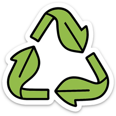 recycling symbol made of green leaves, flat icon style sticker