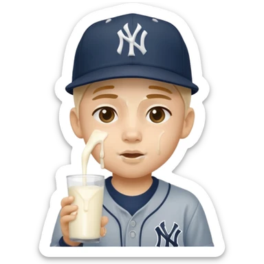 Large lightsking stylish boy with New York Yankees hat with face dripping in milk sticker