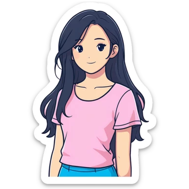 Girl with pink top that has long hair sticker