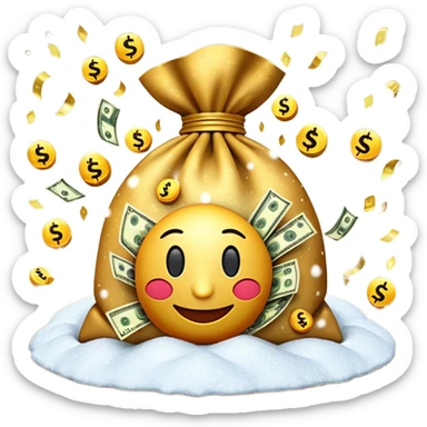 3D emoji style, money bag with dollar bills, New Year theme, snow particles, festive lighting, rich vibe, high detail, transparent background

 sticker