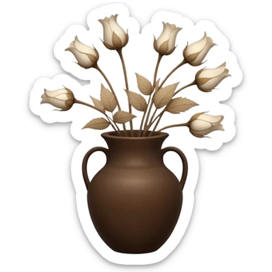White Dried flowers and pods in a brown vase sticker