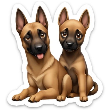 Adult Malinois and a puppy malinois playing with each other sticker