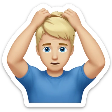 Blonde haired blue eyed man pulling his hair out sticker
