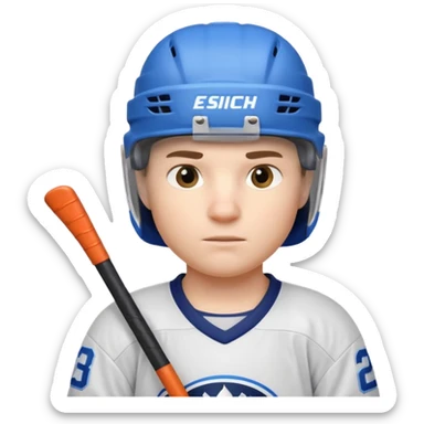 ice hockey player portrait, head and shoulders only, wearing hockey helmet with visor, team jersey collar, holding hockey stick near shoulder, focused competitive expression, 3D cartoon style, mobile game icon style, clean background, no text, no watermark

 sticker