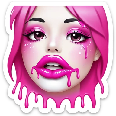White paint dripping from hot pink ombre glittery lips sticker