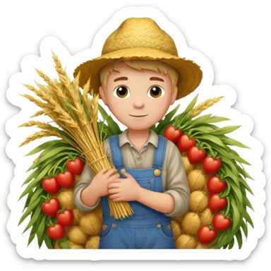 boy farmer, hug a bundle of straw sticker