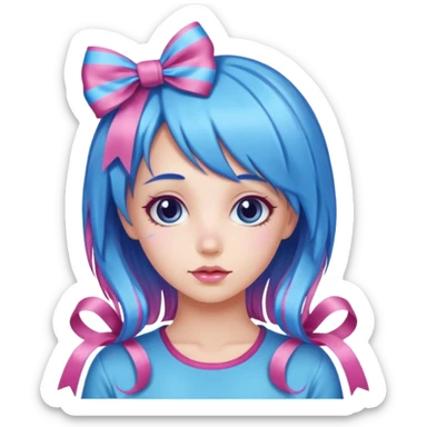 candy girl from candyland very long blue pink mixed candy hair with ribbon and no tattoo sticker