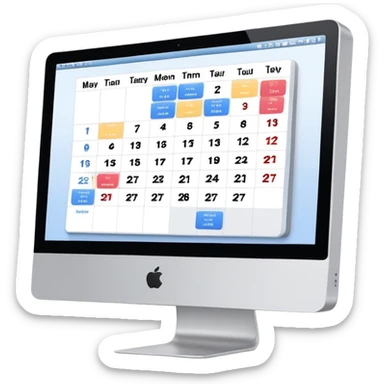 iMac screen showing day view calendar with time slots and booked appointments sticker
