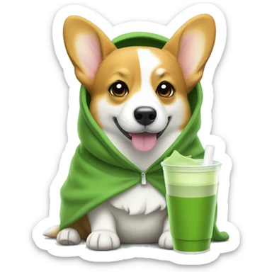 Corgi wearing hoodie drinking matcha  sticker