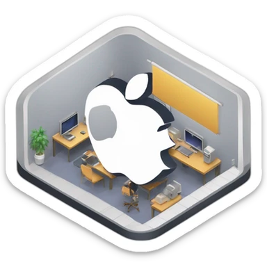 isometric square solid outline border containing indoor creative start-up office people active working mac-book simple clean developer-space #edc31b sticker