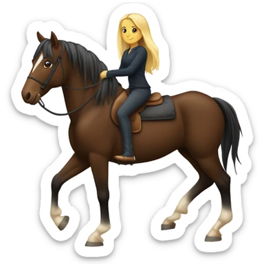 caballo marrón oscuro con chica rubia arriba sticker