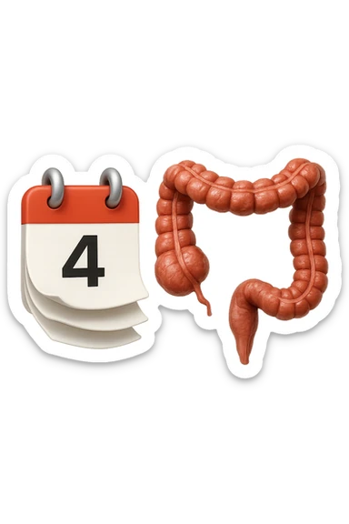 emoji stile iphone di un calendario con fogli che volano insieme a pezzi anatomici di colon umano, iperrealistico 4k, isolato su sfondo bianco sticker