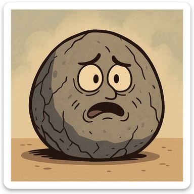 a round rough stone, stylized cartoon look, bold outlines sticker