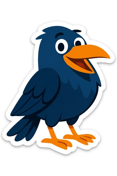 blue raven, playful, cartoonish sticker