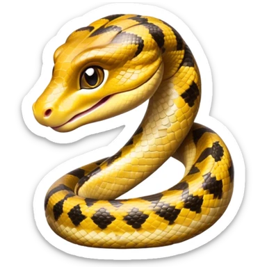 cinematic-cute-anaconda-portrait-emoji,-head-tilted-playfully-and-inquisitively,-with-a-sleek,-shimmering-body-adorned-with-detailed-scale-sriped patterns-and-round,-sparkling-eyes-full-of-wonder,-simplified-yet-irresistibly-adorable-features sticker