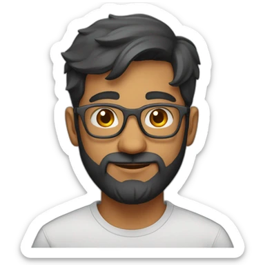 indian physics phd student with a short beard and round glasses in a t shirt sticker