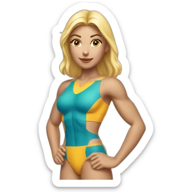 Slim-fit Caucasian woman bikini superhero pose (beach body) sticker