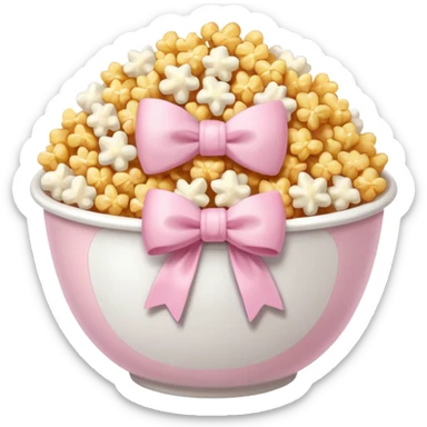 popcorn soft texture in white bowl with pink pastel bow not on top sticker