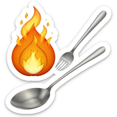 Una cuchara de metal y una llama de fuego por debajo sticker