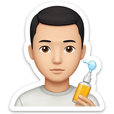 chinese man with buzz cut (black hair) doing skincare sticker