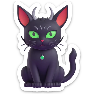 black cat with green eyes and demon horns, 3D style sticker