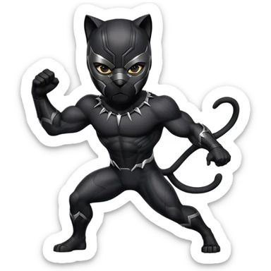 Black Panther superhero, black suit, cat-like mask, heroic pose sticker
