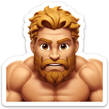 Cinematic Realistic Hercules Portrait, head tilted dramatically with an exaggeratedly amused expression, featuring a bold yet playful demeanor. His rugged, muscular form and finely detailed classical garb are rendered with dynamic lighting and robust textures, conveying a rare moment of lighthearted mirth from a timeless legend. sticker