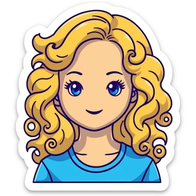 beautiful girl with long curly blonde hair, blue eyes, long eyelashes sticker