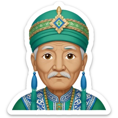 uzbek old man with green and blue national outfit and national patterned headdress sticker