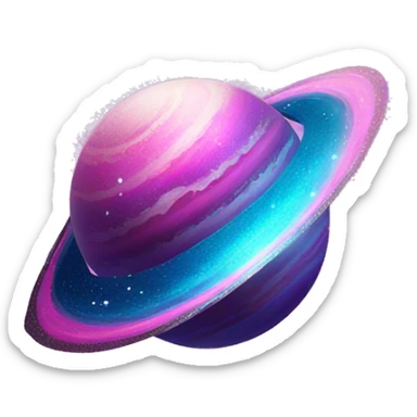 blue purple and pink glitter planet with sparkling saturn ring sticker