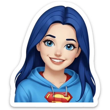 Laughing-30-year-old-adult-long-straight-dark-blue-hair-with-glitter-blue-eyes-thick-black-eyeliner-really-thick-really-long-eye-lashes-sky-blue-superman-no-ears-hoodie-sweatshirt-hoop-in-right-nostril sticker