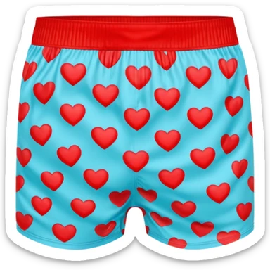 A 3D emoji of men’s boxer shorts in Apple style, decorated with bright red heart patterns. The shorts are simple with no drawstring, only an elastic waistband. Playful and fun design, glossy and smooth texture. Clean Apple-style rendering, isolated on white background.








 sticker