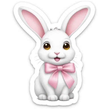 White rabbit and light pink bow sticker