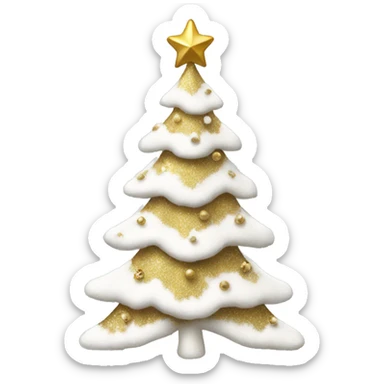 snow christmas tree with white and gold decorations sticker