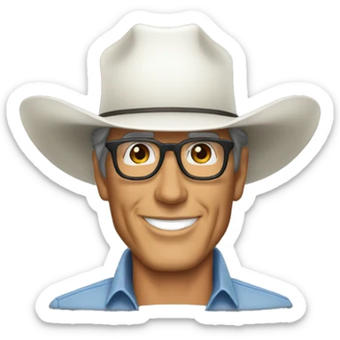 George strait with some wrinkles and glasses with white cowboy hat  sticker
