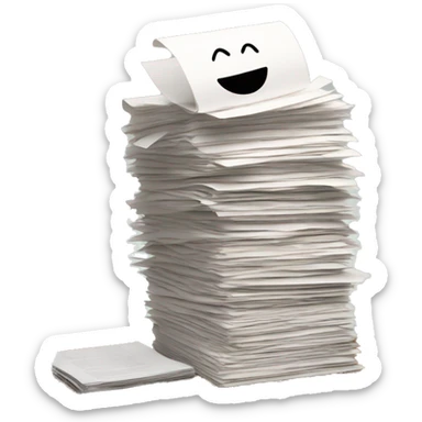 a pile of legal paper. A Macbook is on top of the pile of paper. sticker