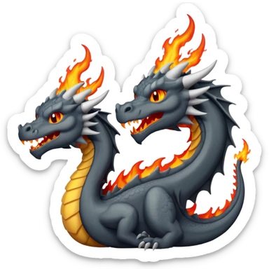 a minimalistic simple dark gray dragon with 3 heads that breathes fire sticker
