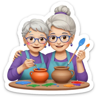 grandma and kid doing potery sticker