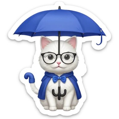 white cat with umbrella and glasses sticker