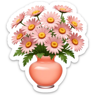 A bouquet of daisies of the color Cloud Pink in a glass vase of the color Soft Coral sticker