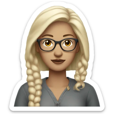 a white woman, basic style with simple, natural hair and minimal makeup, with glasses and macbook, and accessorizes with a watch , reflecting modern practicality. sticker