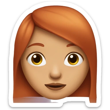 Girl with long straight red hair and kiss face sticker