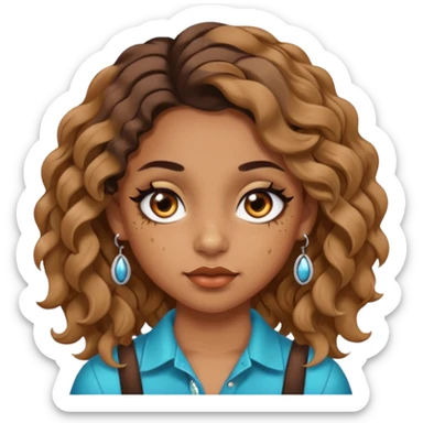 girl with wavy hair, almond shaped eyes, birthmark near her eye, tan, with lots of swag, cool, face piercings (no earrings) sticker
