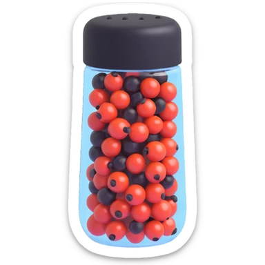 3D emoji style, transparent pepper shaker case containing only black peppercorns, no other spices, three-dimensional and realistic look, no background sticker